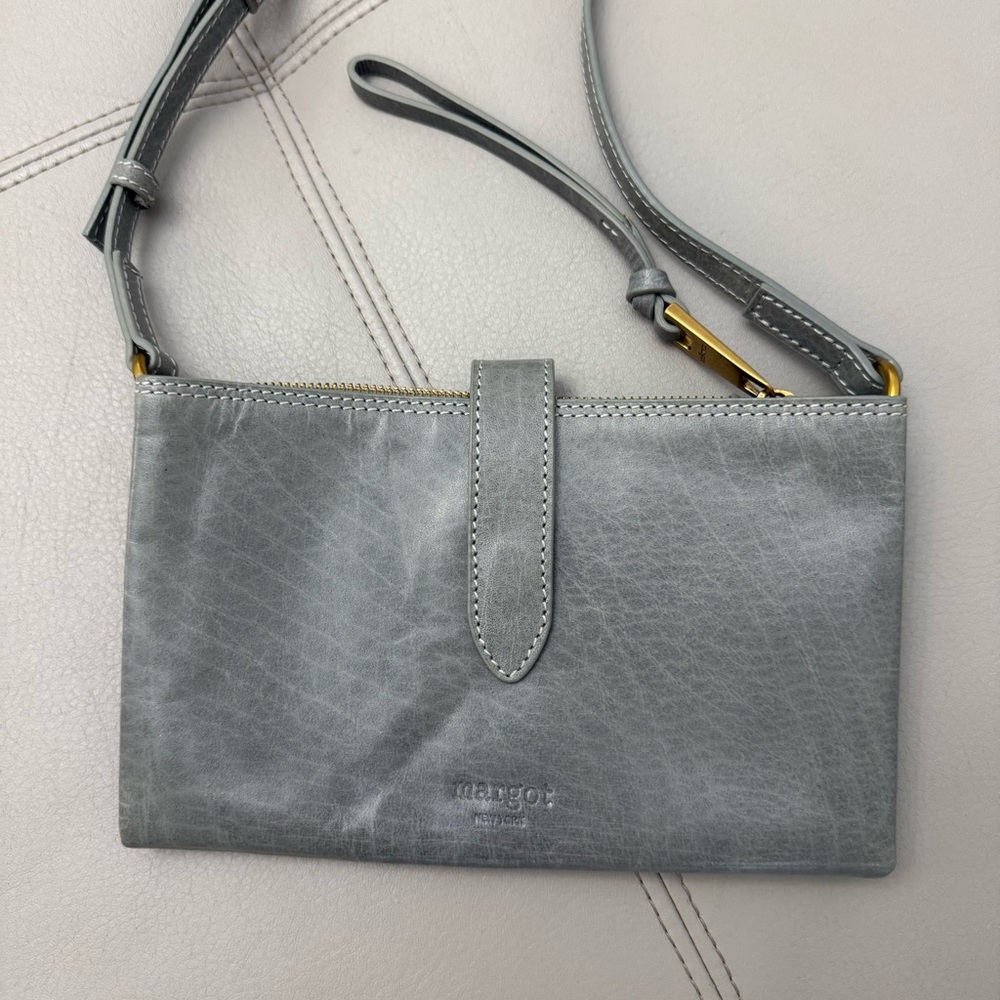 Margot Mia Gray Blue Leather Purse Convertible Wristlet Crossbody Bag - Picture 2 of 6